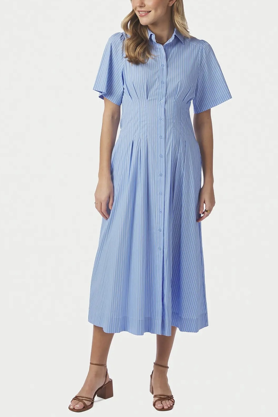 Neo Noir -  Baia Stripe Poplin Dress Light Blue