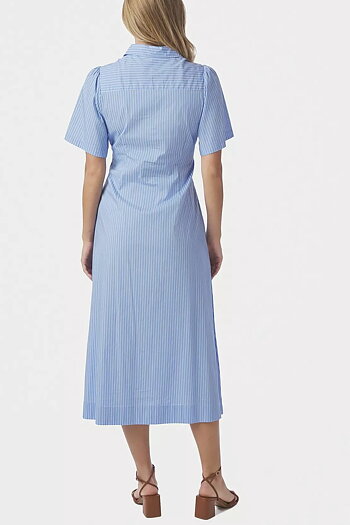 Neo Noir -  Baia Stripe Poplin Dress Light Blue