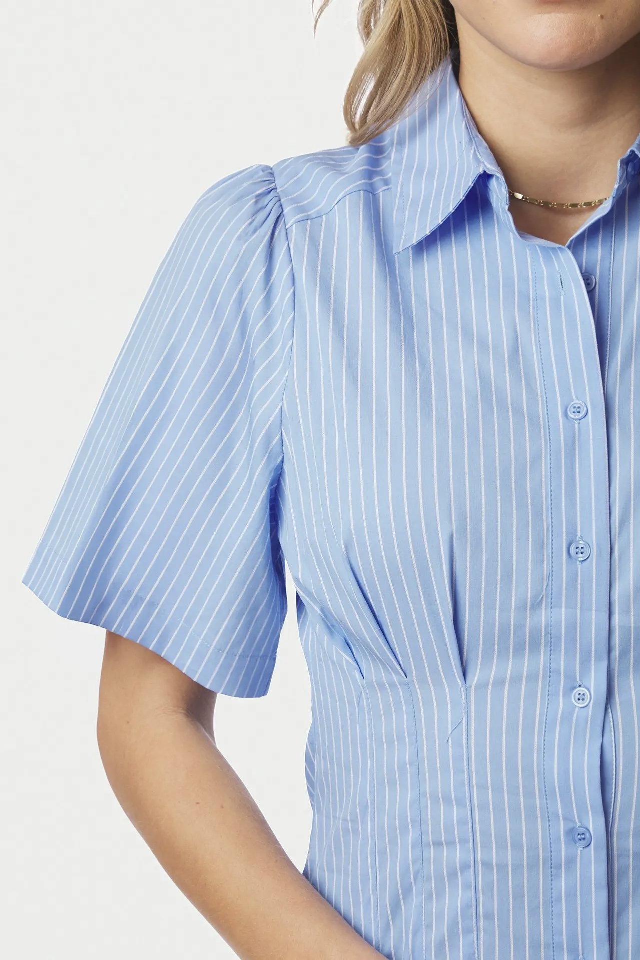 Neo Noir -  Baia Stripe Poplin Dress Light Blue - 3