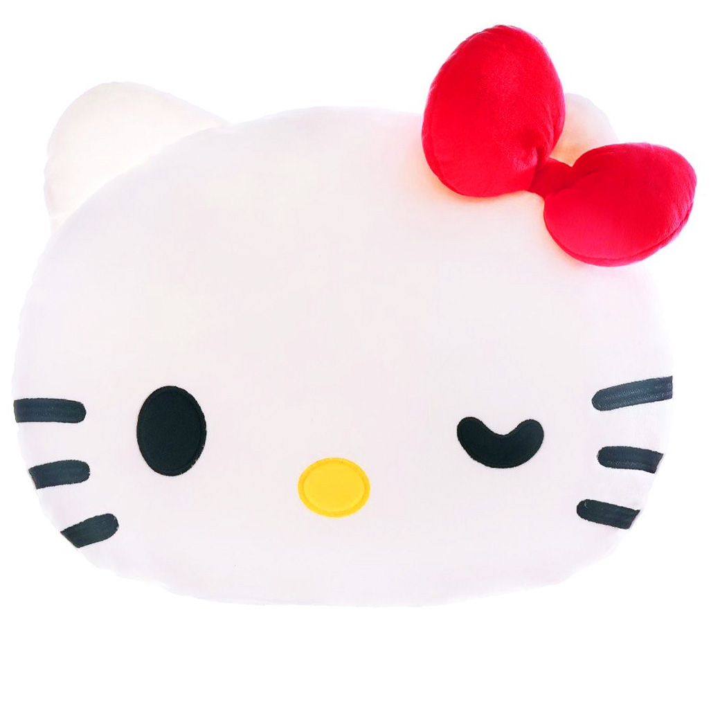 Sanrio Hello Kitty 3D kudde 40 cm – Vit Kawaii Plyschkudde med Röd Rosett
