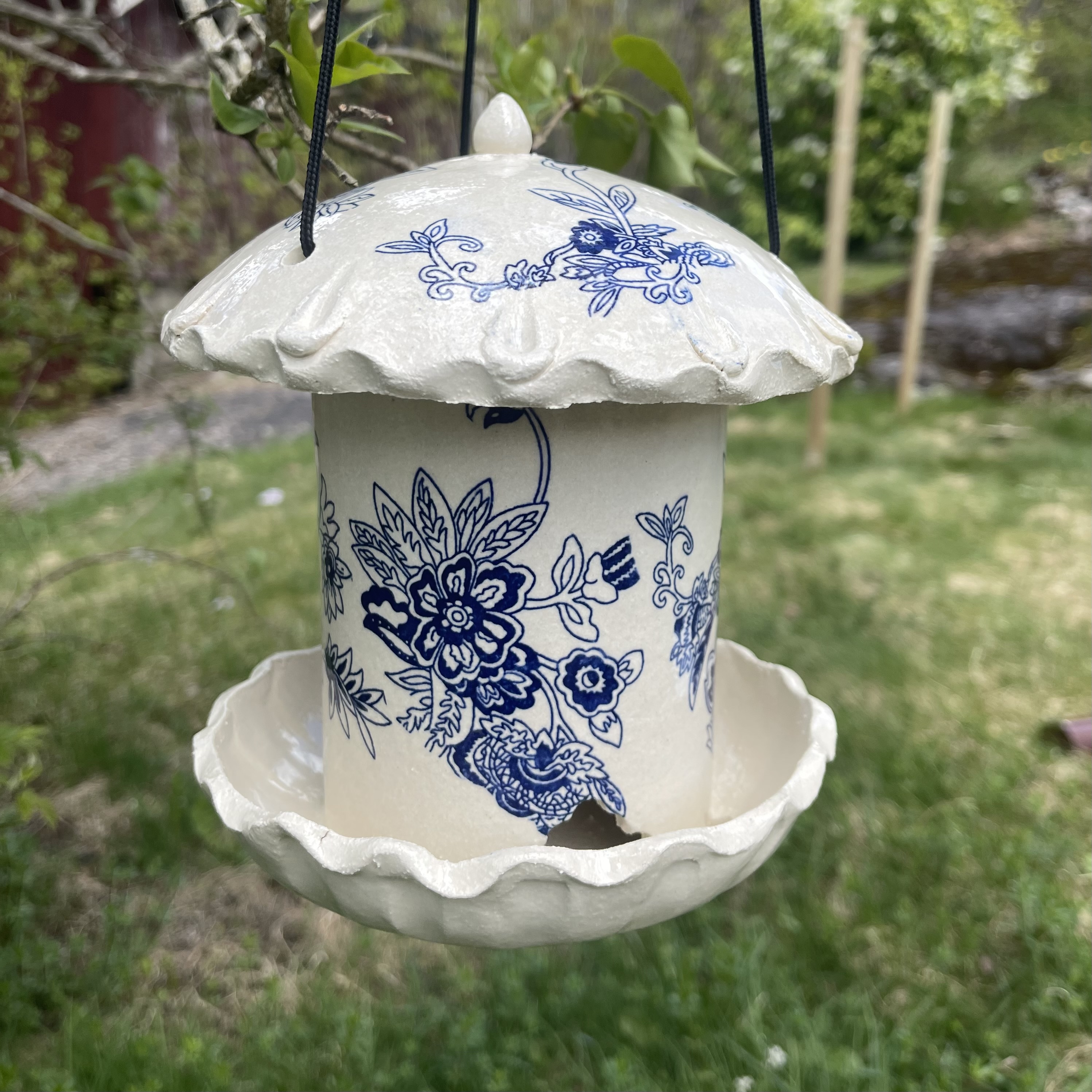 Fuglemater Blomstermotiv Blå Stor - 3