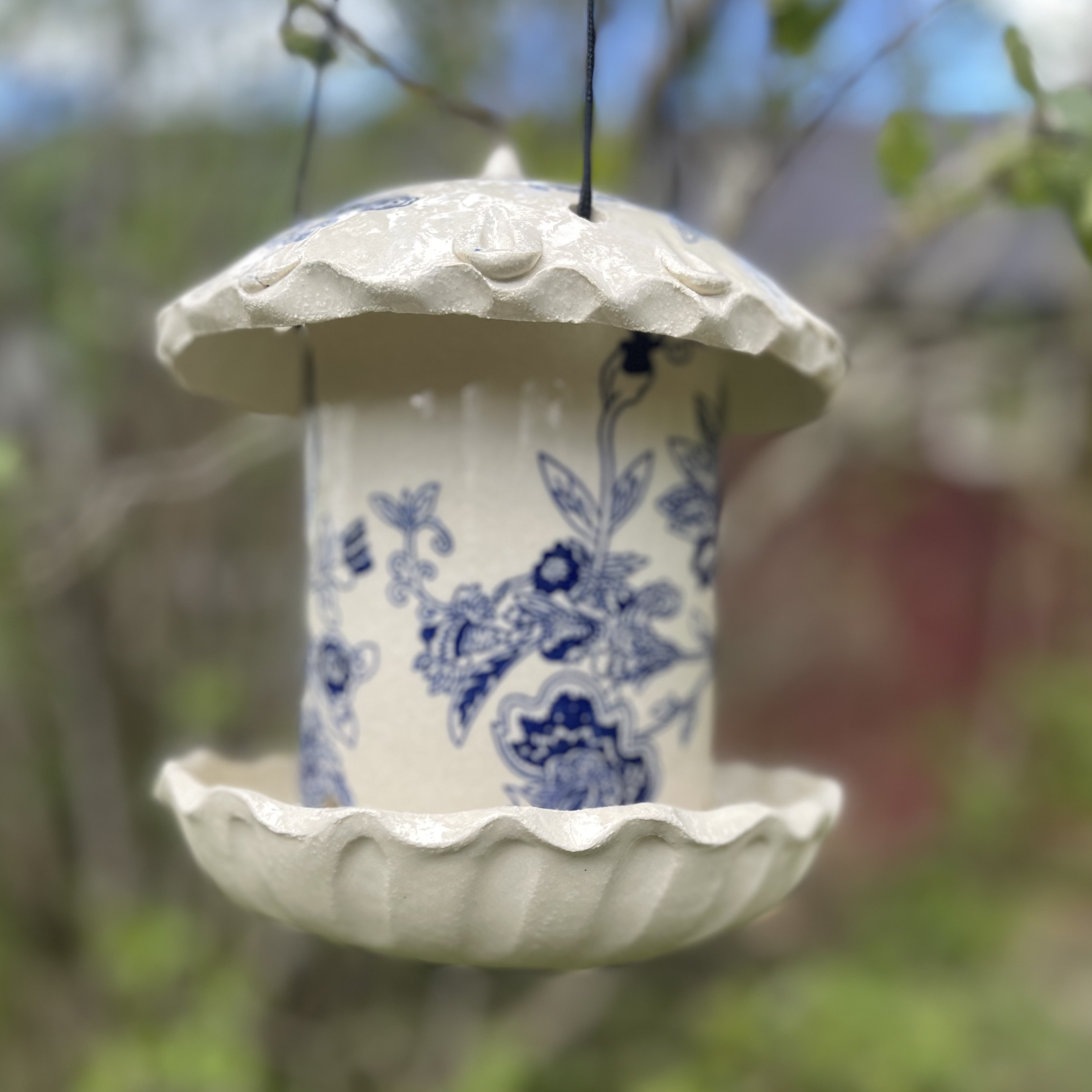 Fuglemater Blomstermotiv Blå Stor - 2