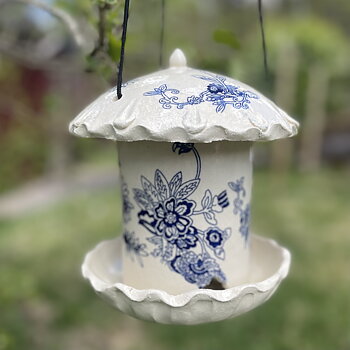 Fuglemater Blomstermotiv Blå Stor