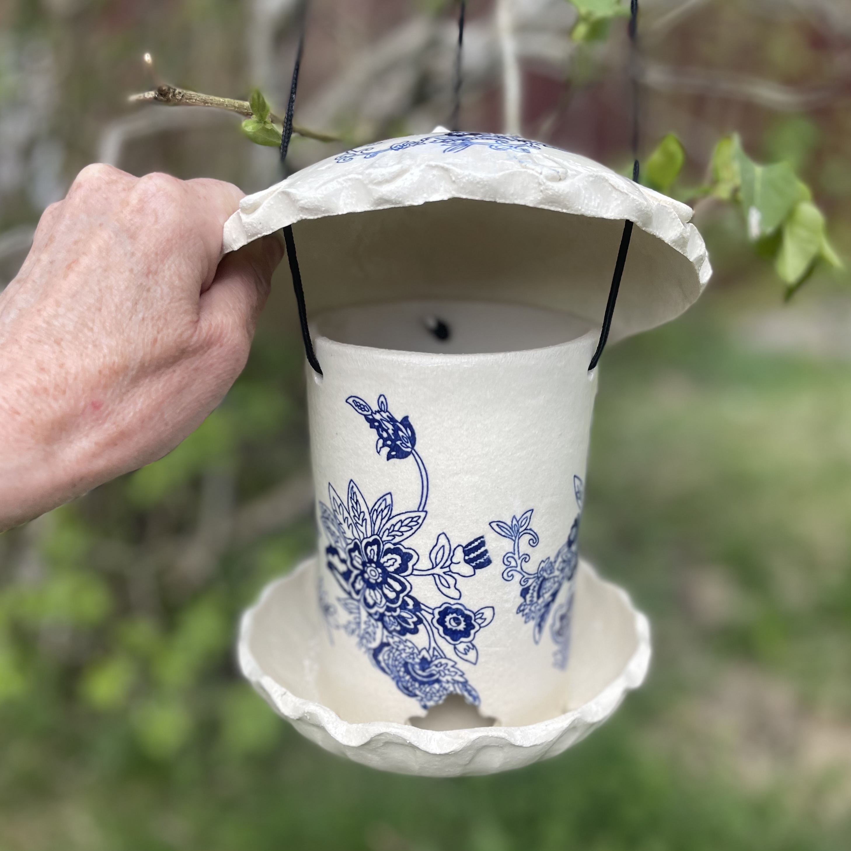 Fuglemater Blomstermotiv Blå Stor - 7