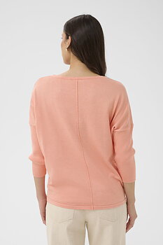 Saint Tropez Mila Finstickad R-neck Pullover 2/4-ärm Blomming Dahlia Melange
