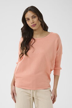 Saint Tropez Mila Finstickad R-neck Pullover 2/4-ärm Blomming Dahlia Melange