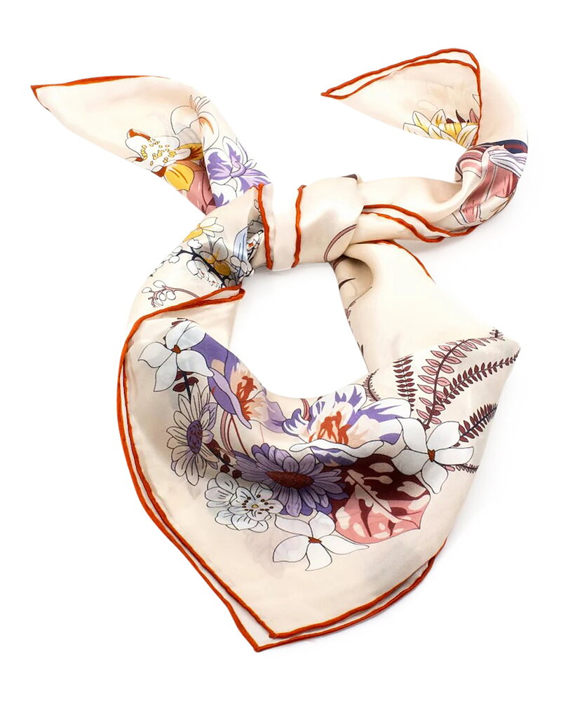 Sidenscarf Villette blommig rosa/gul/vin