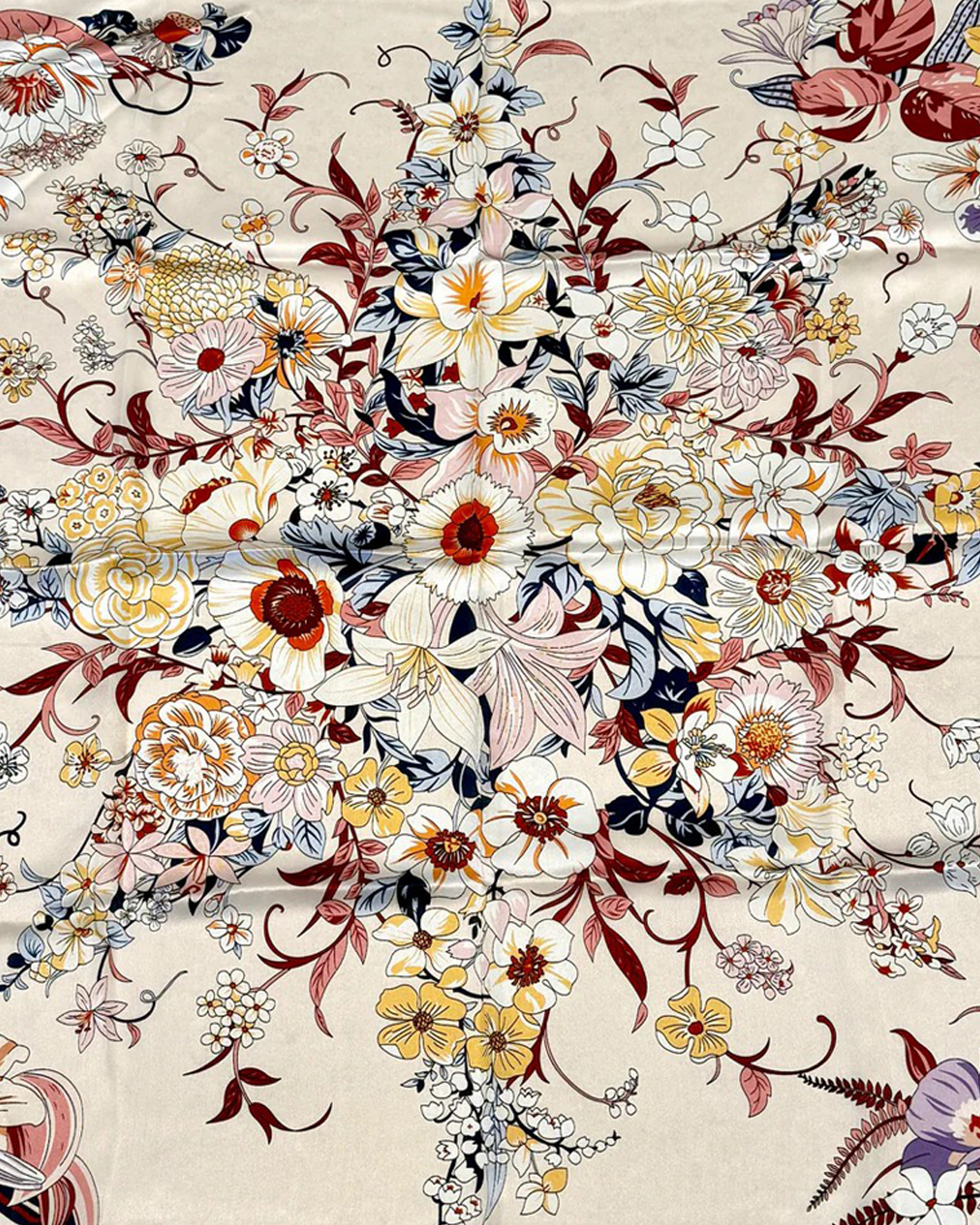 Sidenscarf Villette blommig rosa/gul/vin - 2
