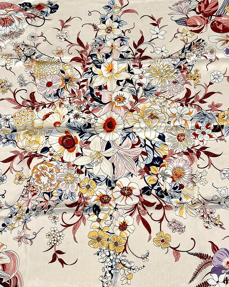 Sidenscarf Villette blommig rosa/gul/vin