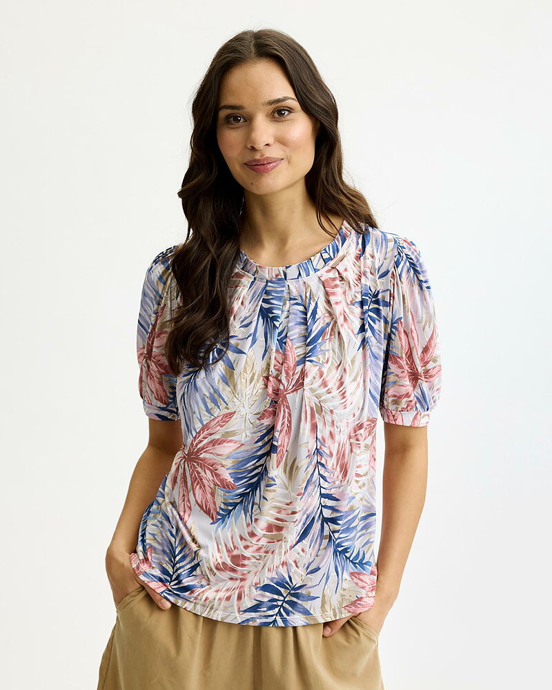 Topp Grazia bladmönstrad rosa/blå/beige