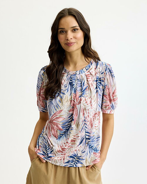 Topp Grazia bladmönstrad rosa/blå/beige