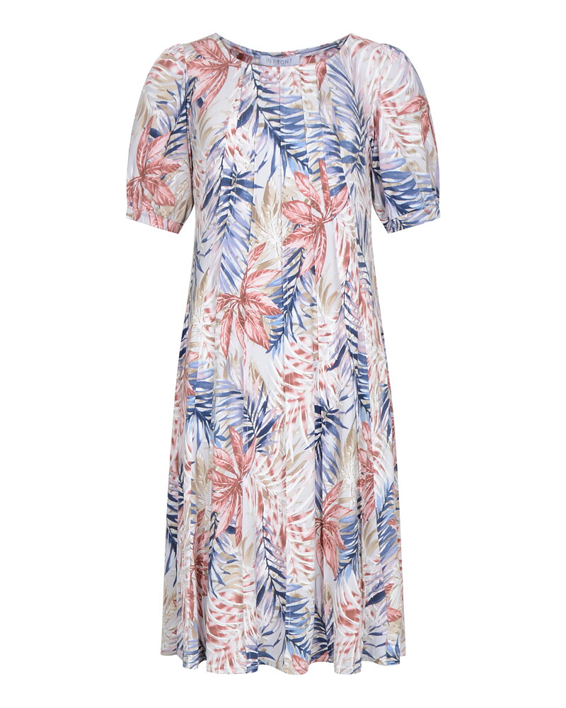 Klänning Lucette bladmönstrad rosa/blå/beige