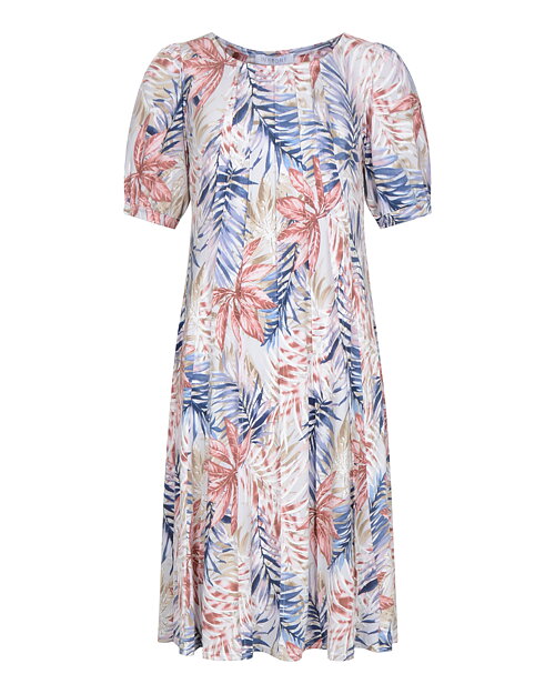 Klänning Lucette bladmönstrad rosa/blå/beige - 2