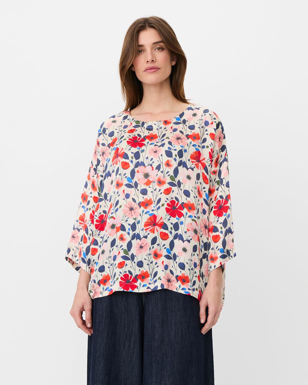 Blus Becca blommig röd/rosa/blå