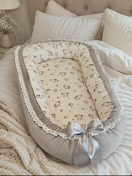 Babynest grå med elefanter - färdigsytt