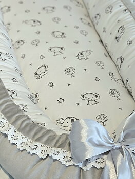 Babynest grå med elefanter - färdigsytt