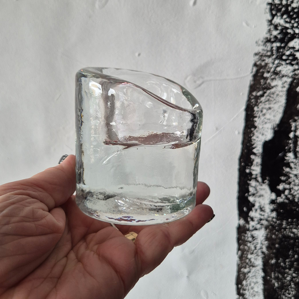 vintage LJUSLYKTA, klarglas, ojämn form, Reijmyre, h 8,5 cm - 6