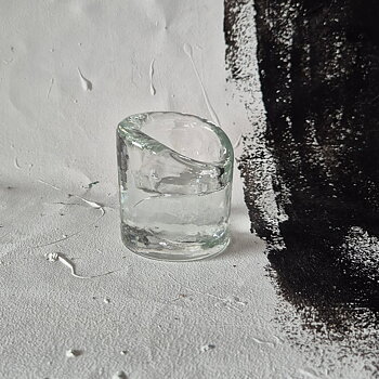vintage LJUSLYKTA, klarglas, ojämn form, Reijmyre, h 8,5 cm