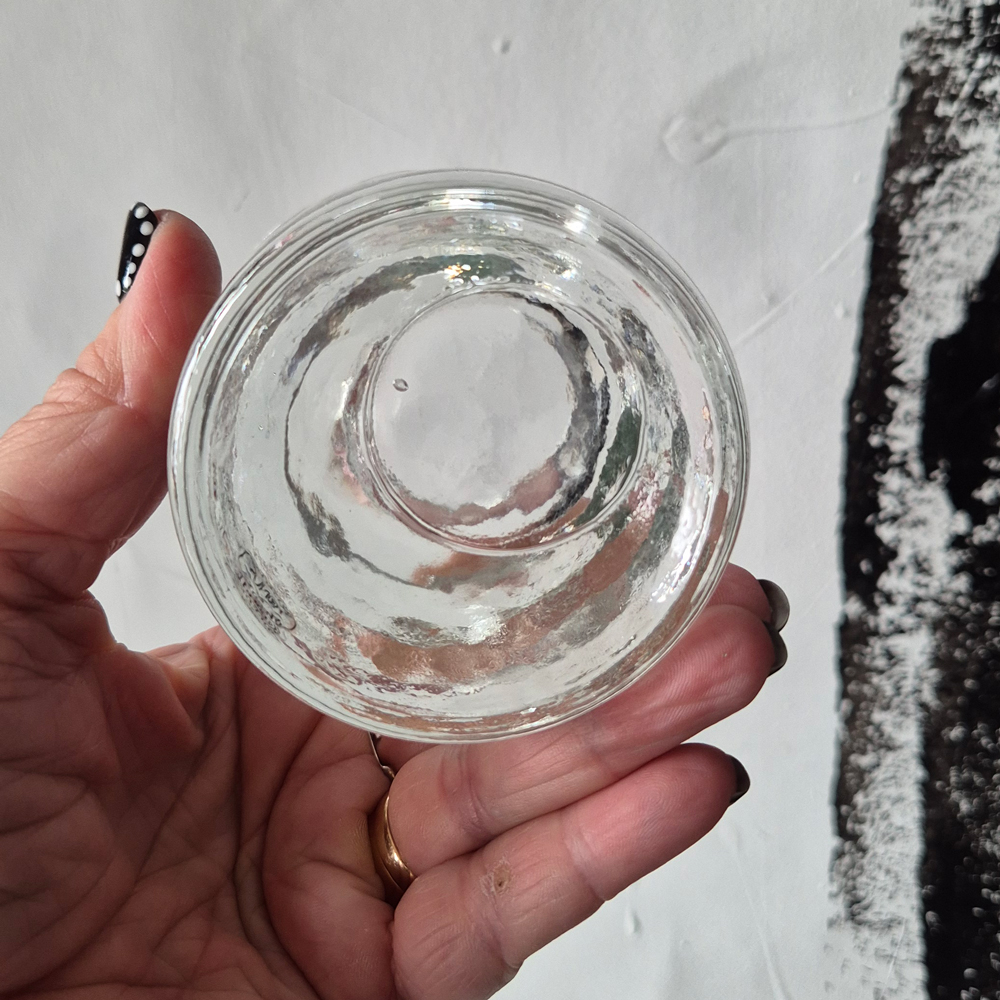 vintage LJUSLYKTA, klarglas, ojämn form, Reijmyre, h 8,5 cm - 7