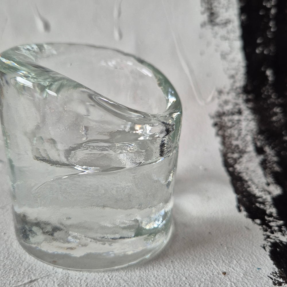 vintage LJUSLYKTA, klarglas, ojämn form, Reijmyre, h 8,5 cm - 5