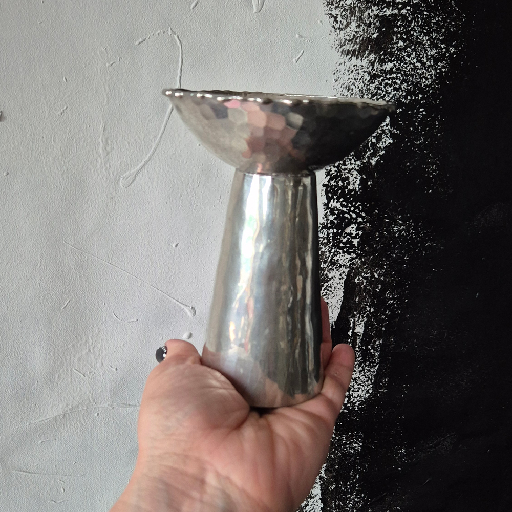 vintage LJUSSTAKE, hamrat tenn, Christer Wide, h 13,9 cm - 6