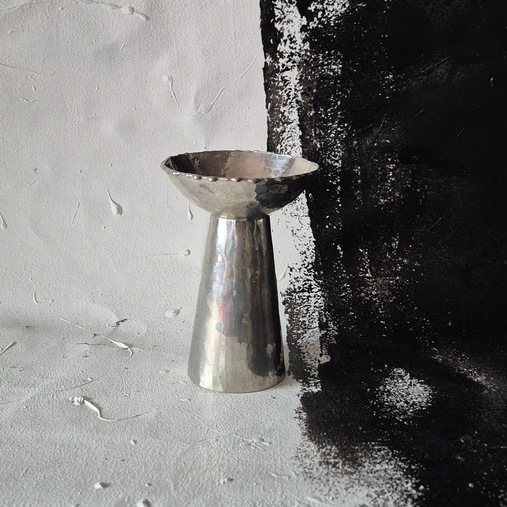 vintage LJUSSTAKE, hamrat tenn, Christer Wide, h 13,9 cm