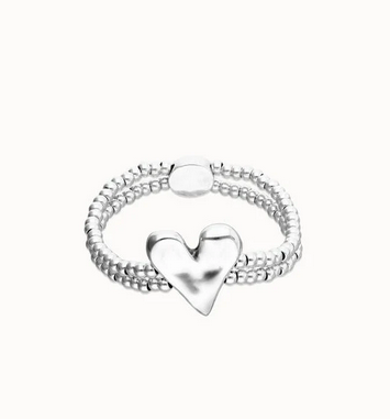 Dubbelt elastiskt armband pläterat i sterlingsilver med hjärtdetalj