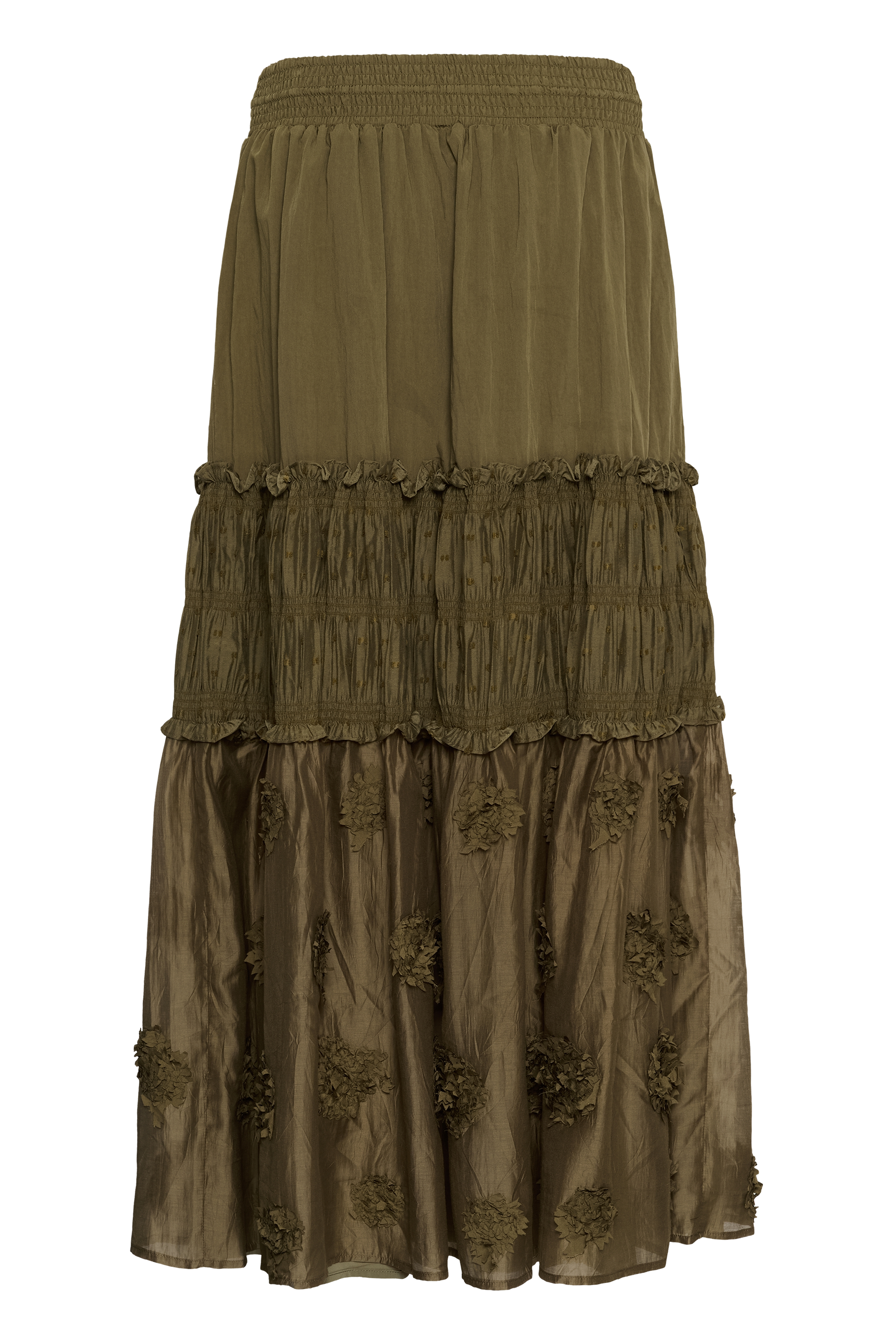 CUdeena Skirt Dusky Green Volangkjol med applikationer - 7