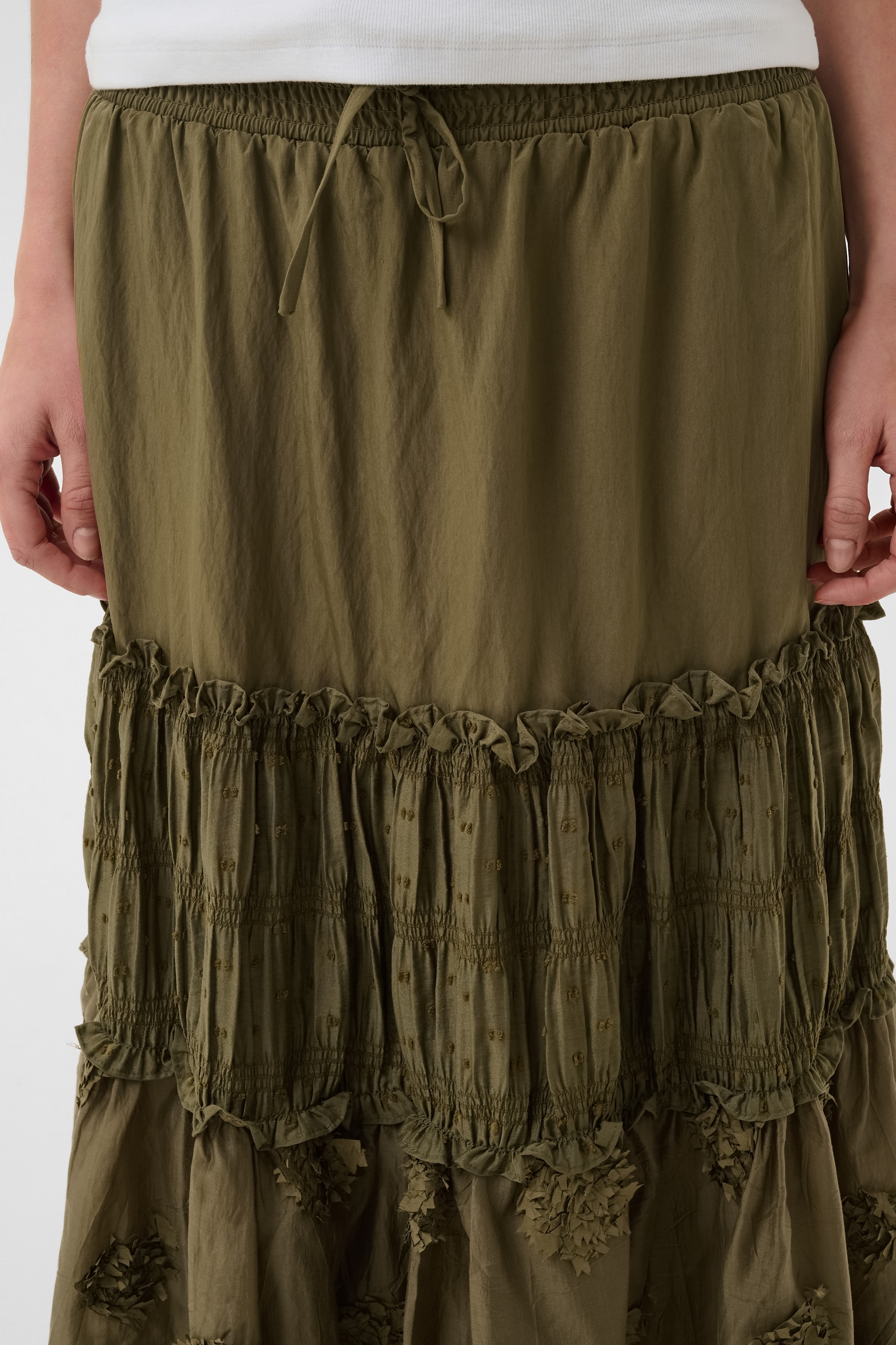 CUdeena Skirt Dusky Green Volangkjol med applikationer - 4