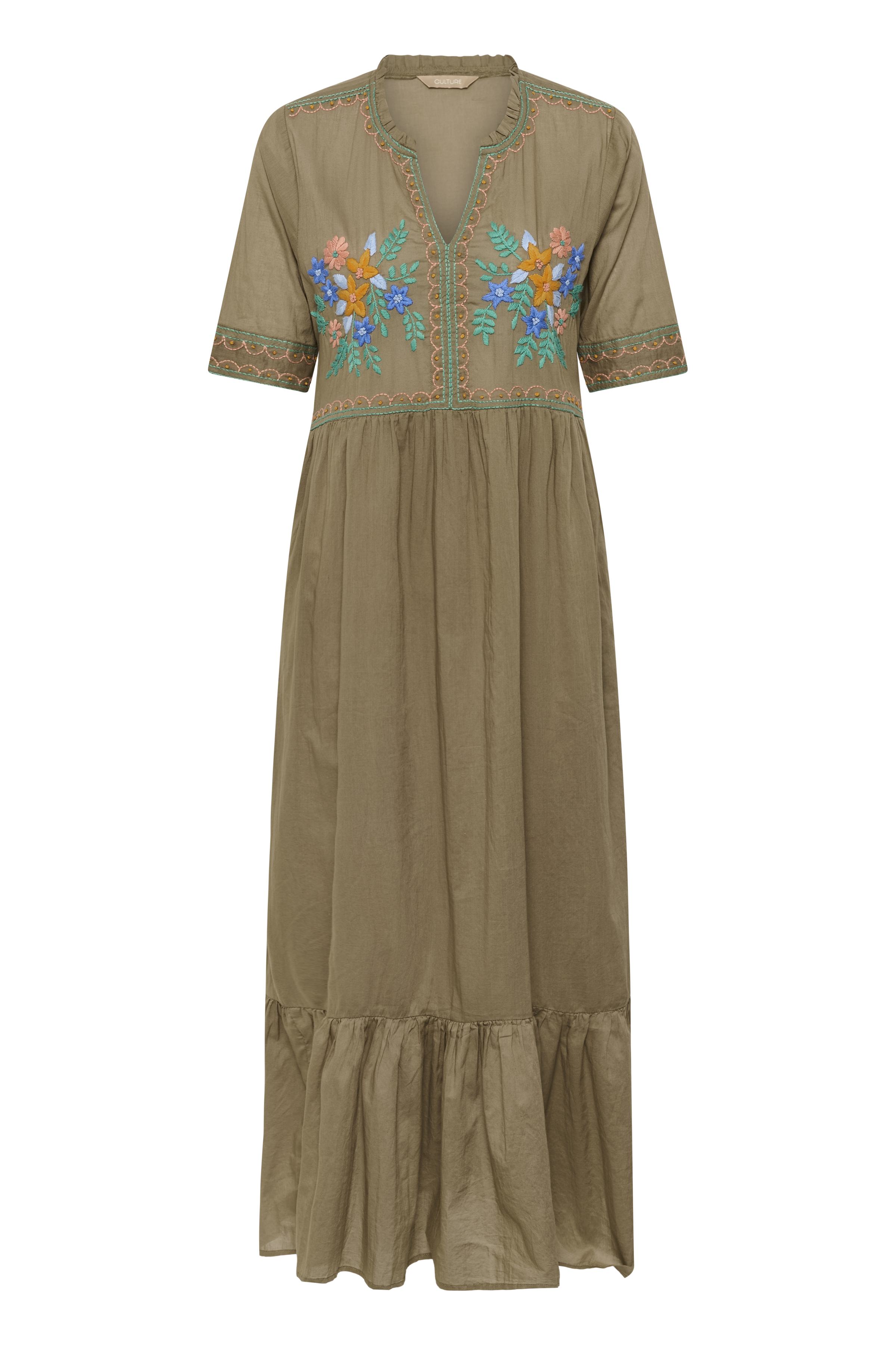 CUlucinda Dress Dusky Green Grön Maxiklänning med brodyr - 5