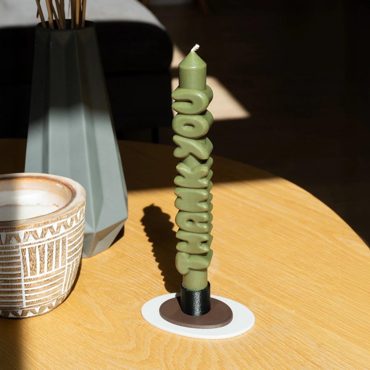 Taper Candle Thank You Olive Green - 2