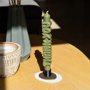 Taper Candle Thank You Olive Green