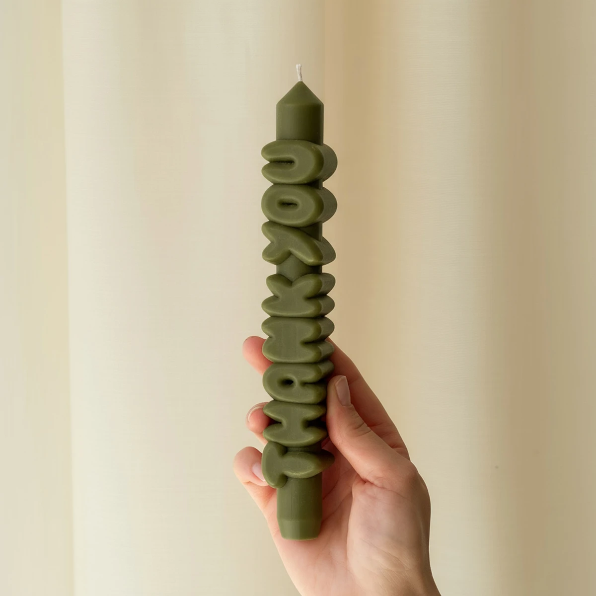 Taper Candle Thank You Olive Green