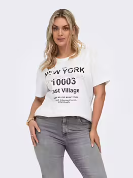 CARDIANNA vit t-shirt med tryck och pärlor