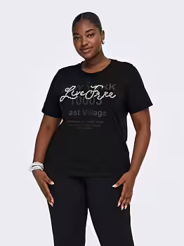CARDIANNA svart t-shirt med tryck och pärlor