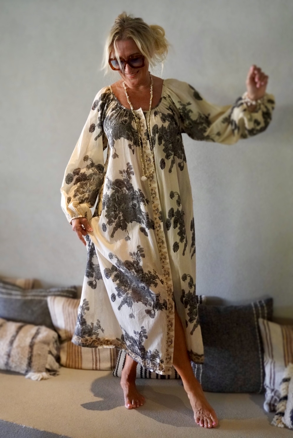 CARA MIA COTTON MAXI DRESS GREY BUNCH - Agencies Turquoise CARA MIA COTTON MAXI DRESS GREY BUNCH - Agencies Turquoise