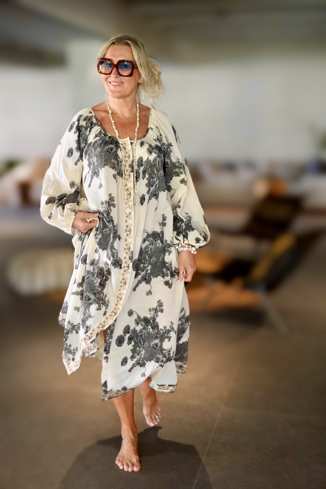 CARA MIA COTTON MAXI DRESS  GREY BUNCH 