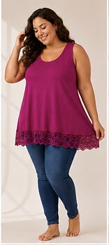 Linne med spets, fuchsia 