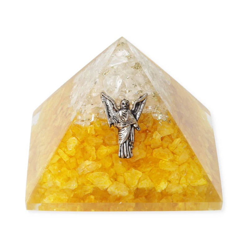 Orgonitpyramid citrin och klar kvarts med ängeln Uriel 