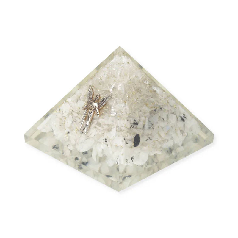 Orgonitpyramid, regnbågsmånsten och klar kvarts med ängeln Gabriel - 2