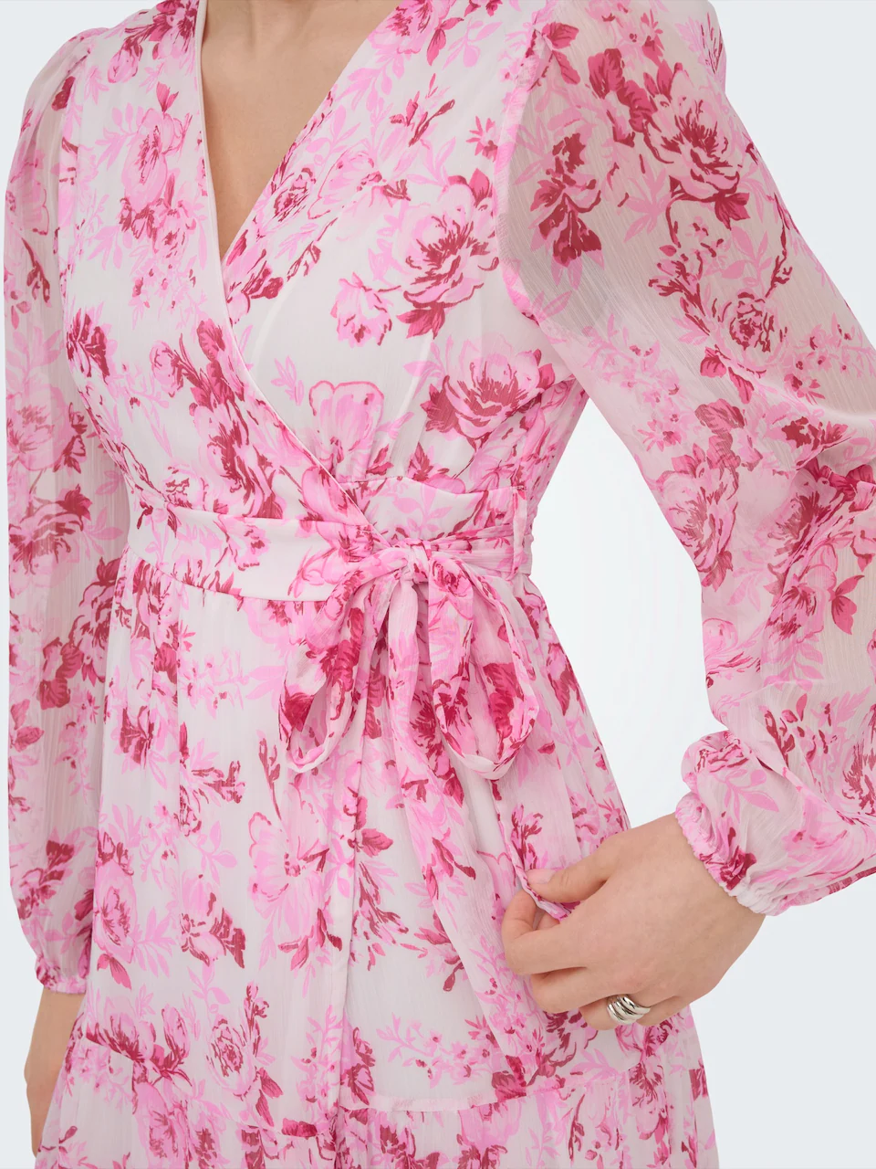 ONLMIRIAM rosa blommönstrad omlottklänning - 3