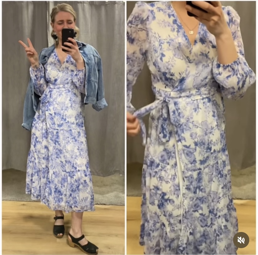 ONLMIRIAM blå blommönstrad omlottklänning