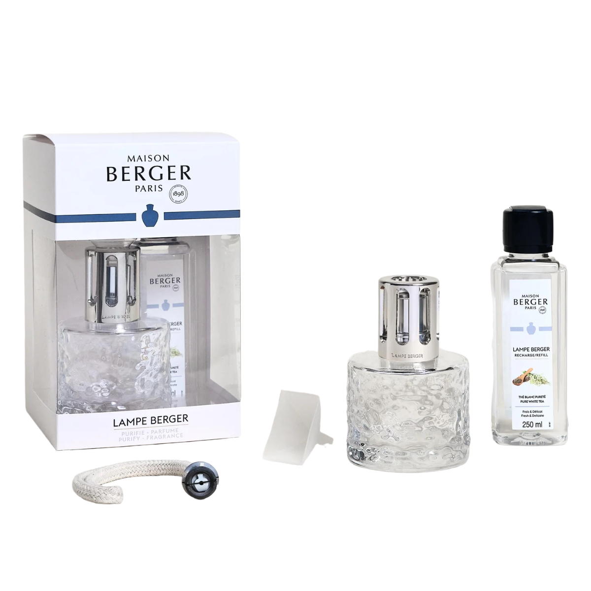 Maison Berger Presentset - Mirage Transparent  - Doftlampa + 1 st Doft (Pure White Tea)