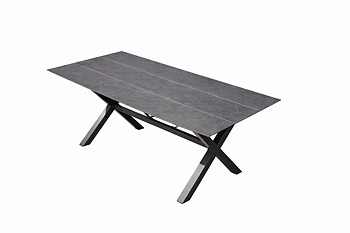 X-Leg bord 180x88 i antracit med mörkgrå HPL-skiva, modernt utematbord för altan och uteplats