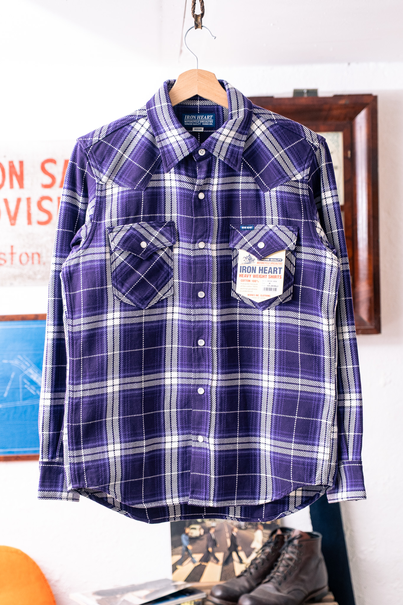 Iron Heart - IHSH-439-PUR 9oz Selvedge Flannel Check Western Shirt Purple