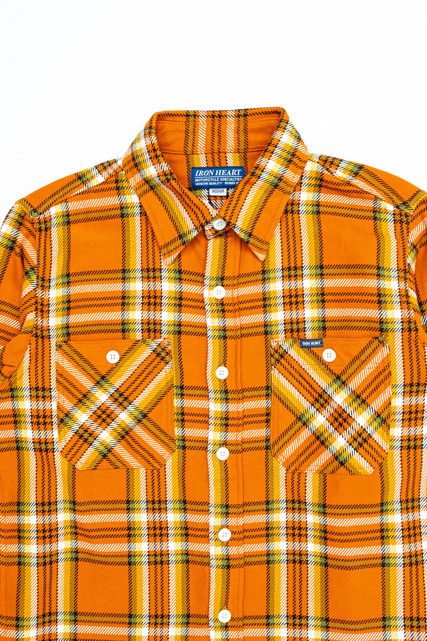 Iron Heart - IHSH-442-ORA 9oz Selvedge Flannel Check Work Shirt Orange - 4