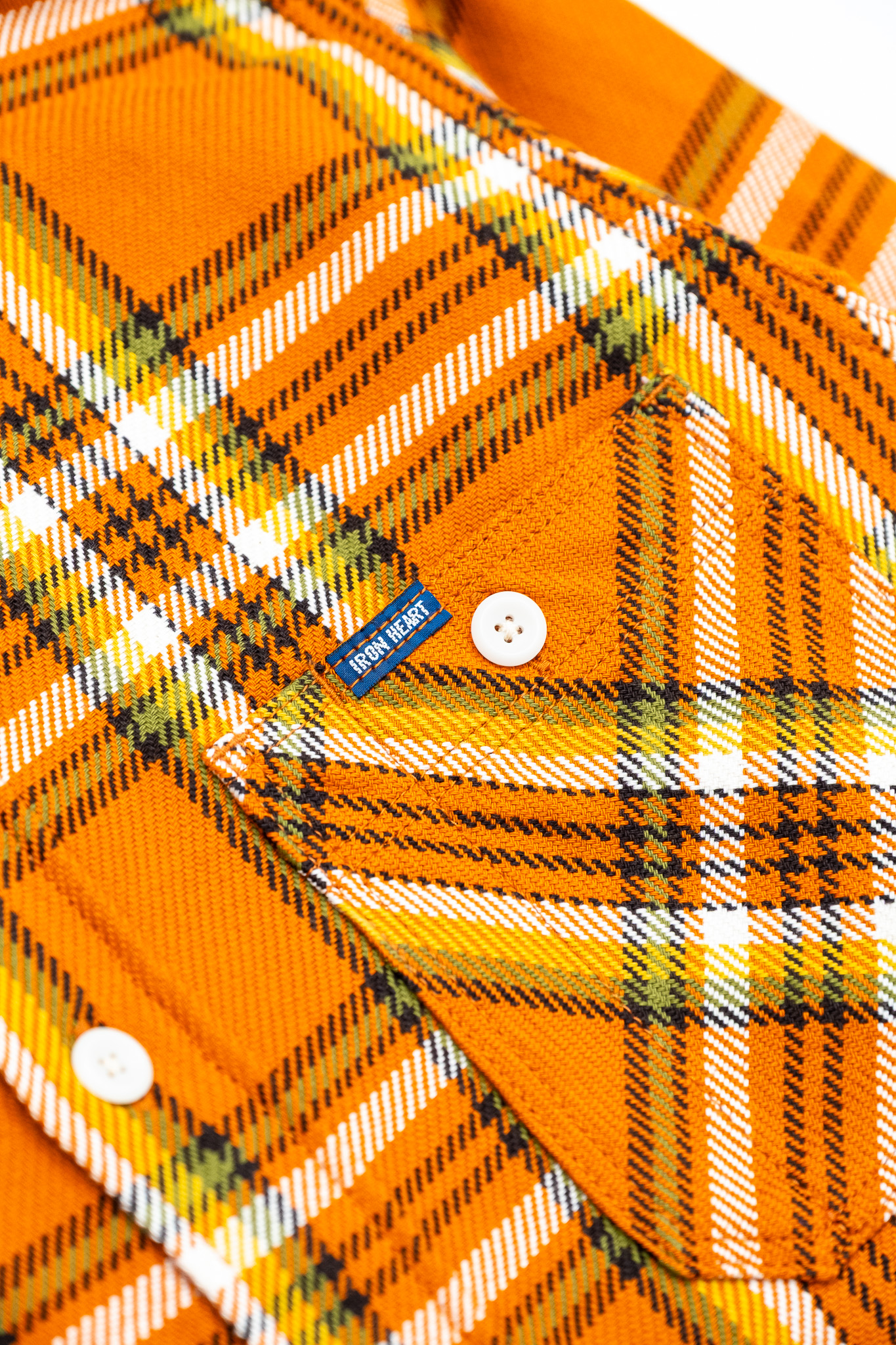Iron Heart - IHSH-442-ORA 9oz Selvedge Flannel Check Work Shirt Orange - 5