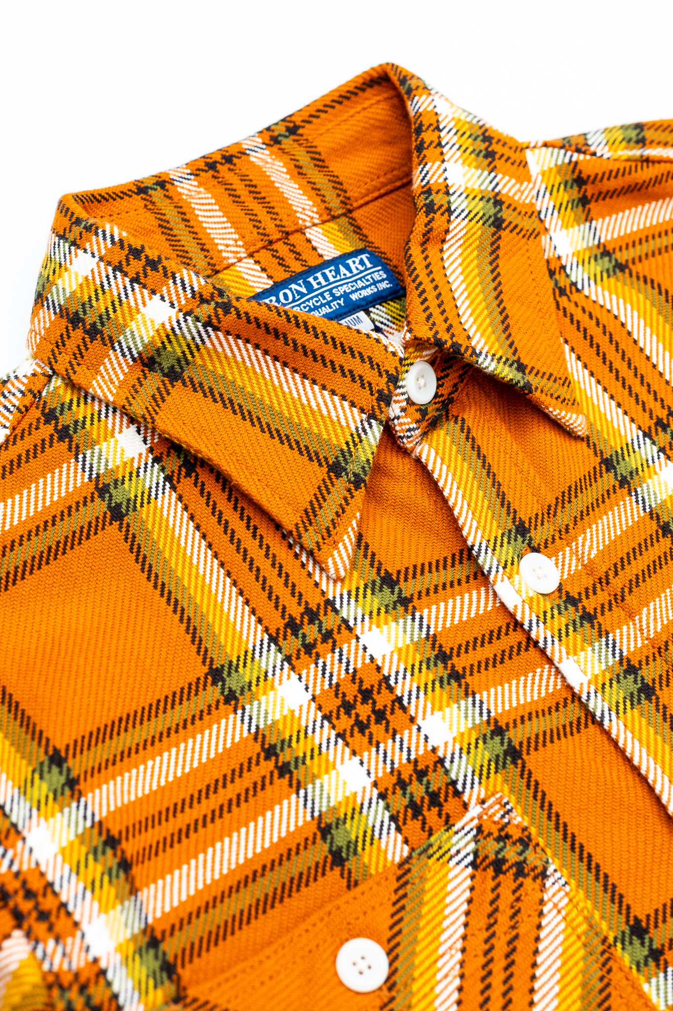 Iron Heart - IHSH-442-ORA 9oz Selvedge Flannel Check Work Shirt Orange - 6