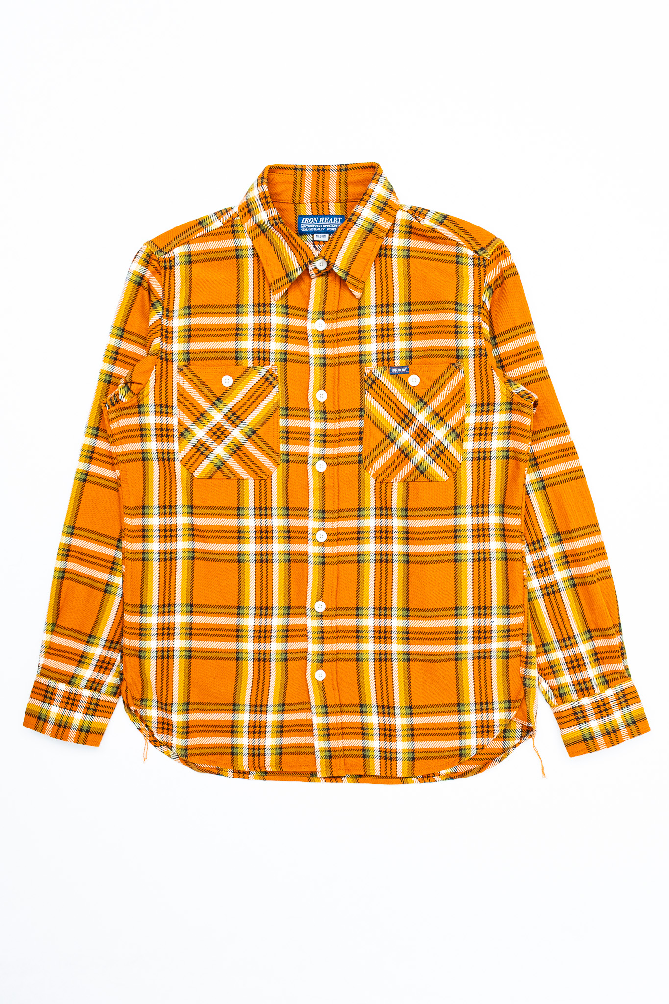 Iron Heart - IHSH-442-ORA 9oz Selvedge Flannel Check Work Shirt Orange - 2