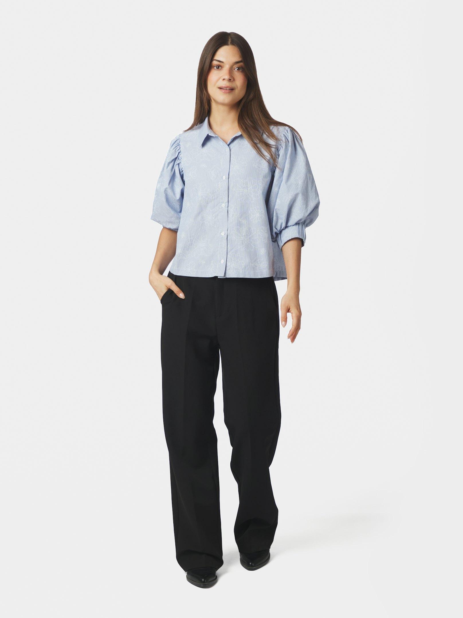 Etta Flower Stripe Shirt Light Blue - 5